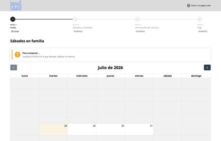Calendario de fechas de Sábados en Familia en la taquilla online