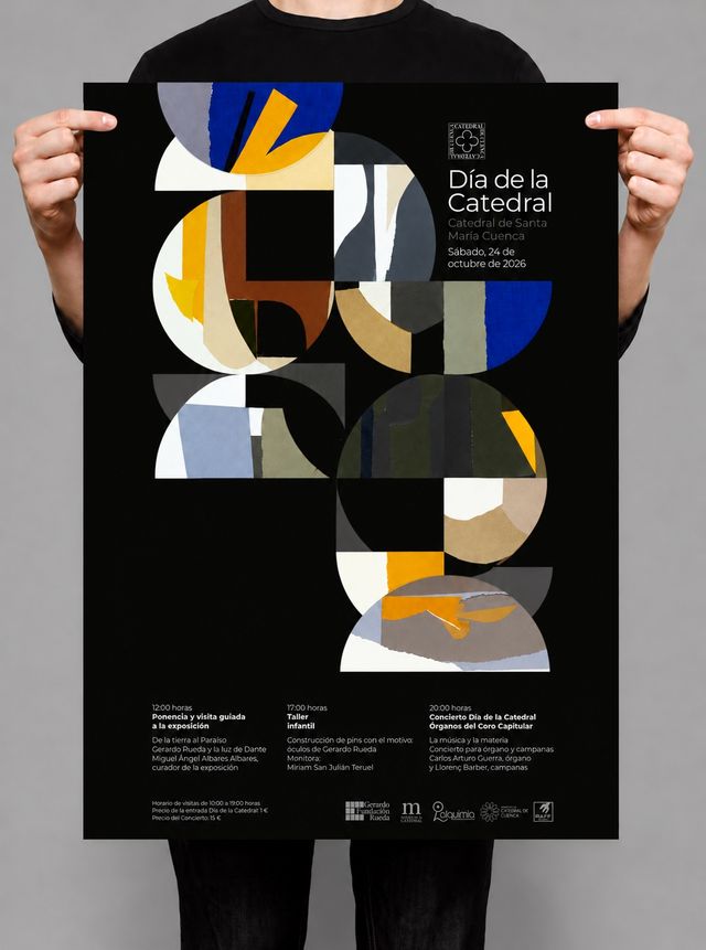 Cartel del Día de la Catedral de Cuenca 2026, diseñado por Alquimia a partir de los bocetos de las vidrieras de Gerardo Rueda.