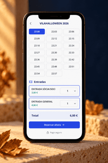 Montaje móvil del selector de entradas para socios y público general de VilaHalloween
