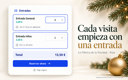 Detalle de selección de entradas generales e infantiles de La Fábrica de la Navidad Rute